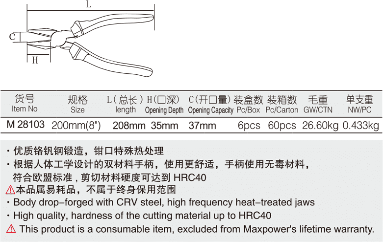 专业级双色塑柄钢丝钳(图1)