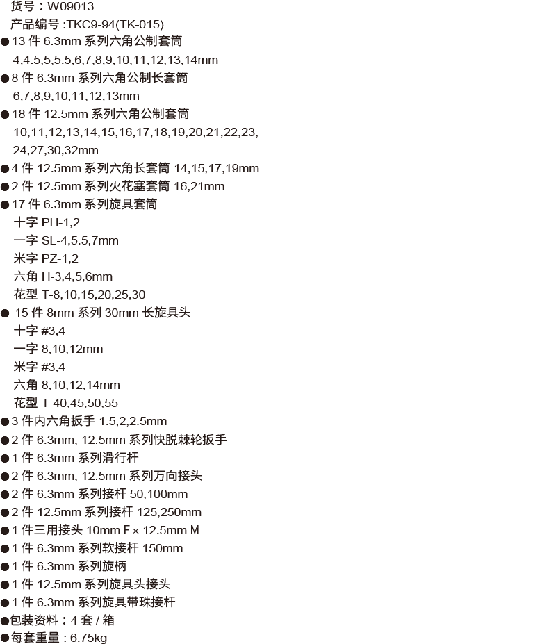 94件6.3mm +12.5mm系列公制套筒组套(图1)