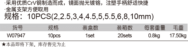 T型平头内六角扳手组套(图1)